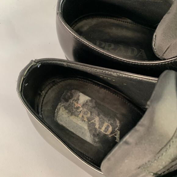 PRADA Size 10 Black Leather Nylon Derby Lace-Up Shoes main image 6